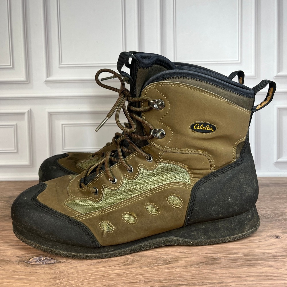 Cabelas Wading Boots Men Olive Black Felt Sole Fly Fishing 83-0822 13 EE - Picture 6 of 12